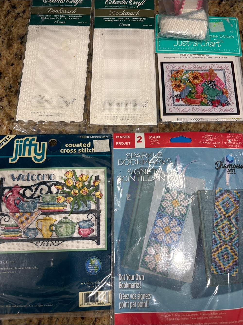 Charles Craft Aida Bookmark Kit - White lot of needle point craft items
